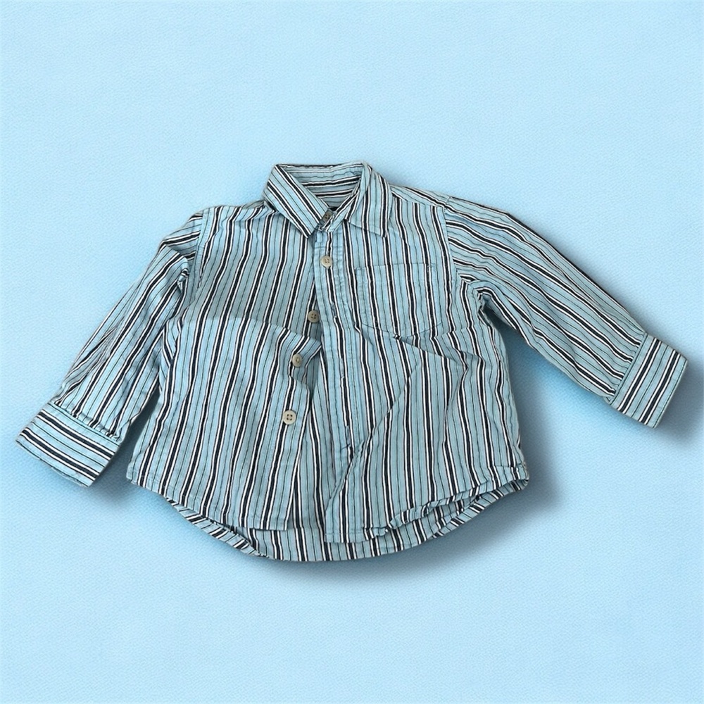 🔹CHEROKEE: Boy size 18 M, shades of blue & white striped button down top🔹